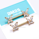Detail View 3 of A Pair of Golden Brilliant Sparkle Marquise Butterfly Nipple Barbell-Clear Gem