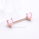 Detail View 1 of A Pair of Rose Gold Double Heart Gem Nipple Barbell Ring-Pink