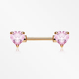 A Pair of Rose Gold Double Heart Gem Nipple Barbell Ring-Pink