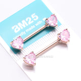 Detail View 3 of A Pair of Rose Gold Double Heart Gem Nipple Barbell Ring-Pink