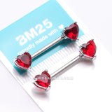 Detail View 3 of A Pair of Double Heart Gem Nipple Barbell Ring-Red