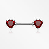 A Pair of Double Heart Gem Nipple Barbell Ring-Red