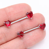 Detail View 2 of A Pair of Double Heart Gem Nipple Barbell Ring-Red