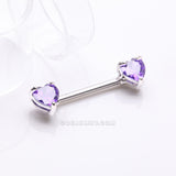 Detail View 1 of A Pair of Double Heart Gem Nipple Barbell Ring-Tanzanite