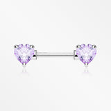 A Pair of Double Heart Gem Nipple Barbell Ring-Tanzanite