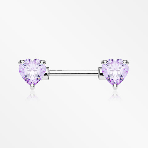 A Pair of Double Heart Gem Nipple Barbell Ring-Tanzanite