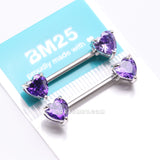 Detail View 3 of A Pair of Double Heart Gem Nipple Barbell Ring-Tanzanite