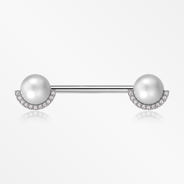 A Pair of Pearlescent Sparkle Crescent Rim Nipple Barbell-Clear Gem