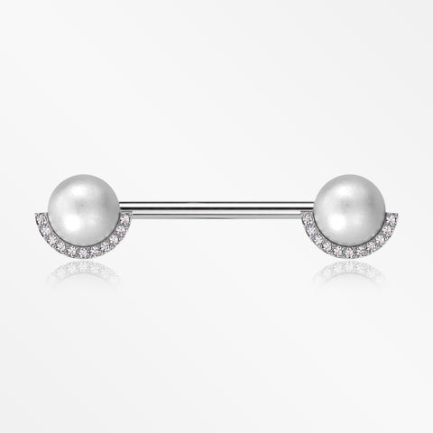 A Pair of Pearlescent Sparkle Crescent Rim Nipple Barbell-Clear Gem