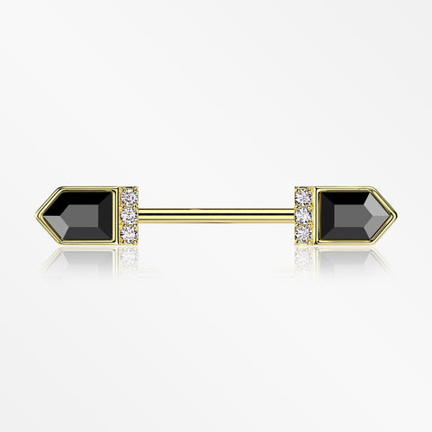 A Pair of Golden Majestic Sparkle Point Nipple Barbell-Black