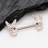 A Pair of Rose Gold Brilliant Multi-Gem Sparkle Playboy Bunny Nipple Barbell-Clear Gem