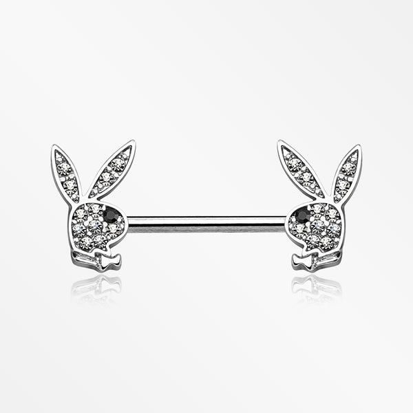 A Pair of Brilliant Multi-Gem Sparkle Playboy Bunny Nipple Barbell-Clear Gem