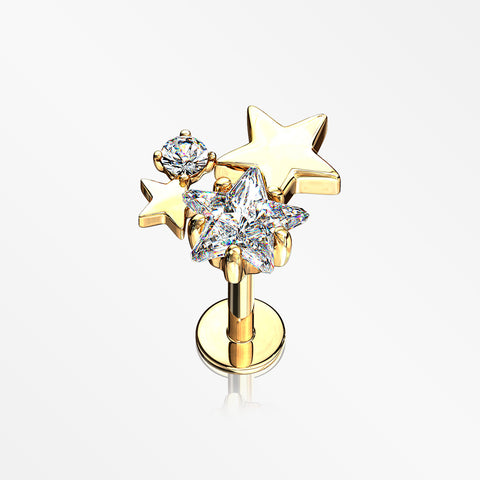 Golden Sparkle Stars Top Internally Threaded Steel Labret-Clear