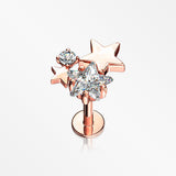 Rose Gold Sparkle Stars Top Internally Threaded Steel Labret-Clear