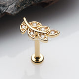Golden Dainty Leaflet Sparkle Interally Threaded Labret-Clear