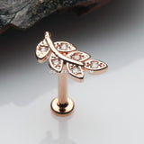 Rose Gold Dainty Leaflet Sparkle Interally Threaded Labret-Clear