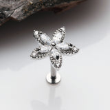 Marquise Sparkle Spring Flower Internally Threaded Labret-Clear