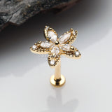 Golden Marquise Sparkle Spring Flower Internally Threaded Labret-Clear