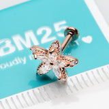 Rose Gold Marquise Sparkle Spring Flower Internally Threaded Labret-Clear