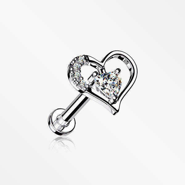 Journey Heart Solitaire Sparkle Internally Threaded Labret-Clear