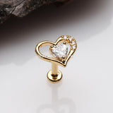 Golden Journey Heart Solitaire Sparkle Internally Threaded Labret-Clear