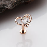 Rose Gold Journey Heart Solitaire Sparkle Internally Threaded Labret-Clear