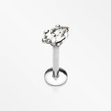 Marquise Sparkle Prong Set Gem Top Internally Threaded Steel Labret-Clear