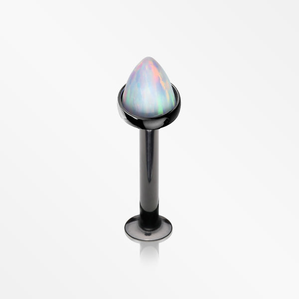 Blacklilne Brilliant Fire Opal Spike Cone Internally Threaded Steel Labret-White Opal