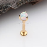 Golden Fire Opal Claw Prong Set Sparkle Internally Threaded Labret-White Opal