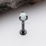 Blackline Fire Opal Claw Prong Set Sparkle Internally Threaded Labret-White Opal