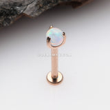 Rose Gold Fire Opal Claw Prong Set Sparkle Internally Threaded Labret-White Opal