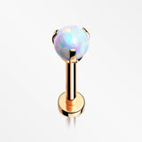 Rose Gold Fire Opal Claw Prong Set Sparkle Internally Threaded Labret-White Opal
