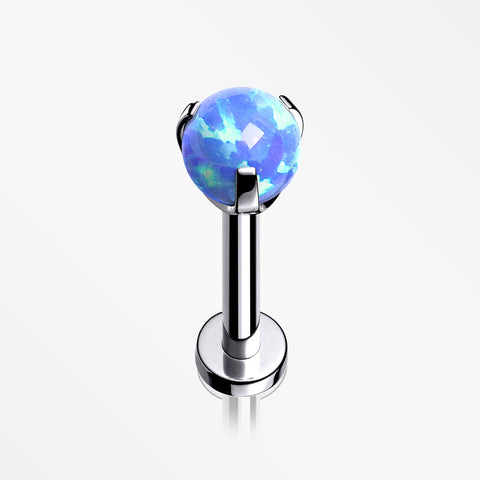 Fire Opal Claw Prong Set Sparkle Internally Threaded Labret-Blue Opal