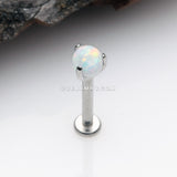 Fire Opal Claw Prong Set Sparkle Internally Threaded Labret-White Opal
