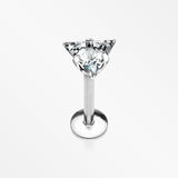 Triangle Gem Sparkle Prong Set Top Internally Threaded Steel Labret-Clear