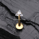 Golden Triangle Gem Sparkle Prong Set Top Internally Threaded Steel Labret-Clear