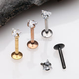 Rose Gold Triangle Gem Sparkle Prong Set Top Internally Threaded Steel Labret-Clear
