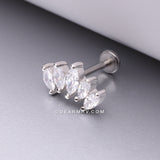 Marquise Sparkle Curve Top Internally Threaded Steel Flat Back Stud Labret-Clear Gem