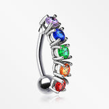 Classic Vertical Sparkles Reverse Belly Button Ring-Rainbow