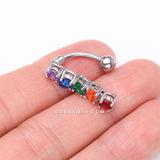 Detail View 3 of Classic Vertical Sparkles Reverse Belly Button Ring-Rainbow