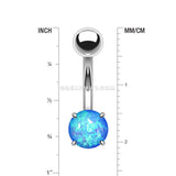 Fire Opal Prong Set Basic Steel Belly Button Ring-Blue Opal