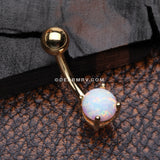 Golden Fire Opal Prong Set Basic Belly Button Ring-White Opal