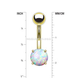 Golden Fire Opal Prong Set Basic Belly Button Ring-White Opal