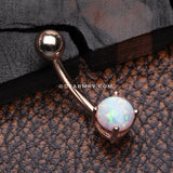 Rose Gold Fire Opal Prong Set Basic Belly Button Ring-White Opal