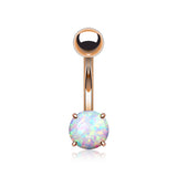Rose Gold Fire Opal Prong Set Basic Belly Button Ring-White Opal