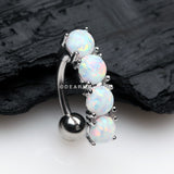 Classic Fire Opal Vertical Sparkle Reverse Belly Button Ring-White Opal