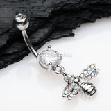 Honey Bee Sparkle Dangle Belly Button Ring-Clear