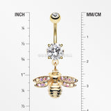 Golden Honey Bee Sparkle Dangle Belly Button Ring-Clear
