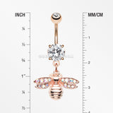 Rose Gold Honey Bee Sparkle Dangle Belly Button Ring-Clear