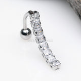 Classic Princess Gems Vertical Sparkle Reverse Belly Button Ring-Clear